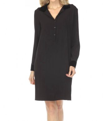 Joseph Ribkoff Velvet Collar Twill Shirt Mini Dress In Black