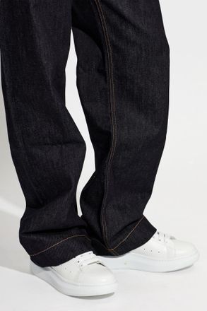 Alexander McQueen Leather Sports Shoes With Shimmering Crystals, Mens, White
