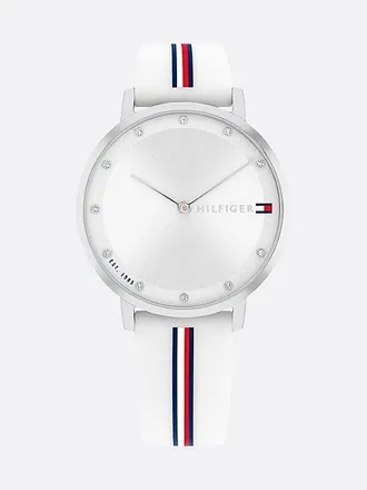 Tommy Hilfiger Reloj de acero inoxidable con correa blanca