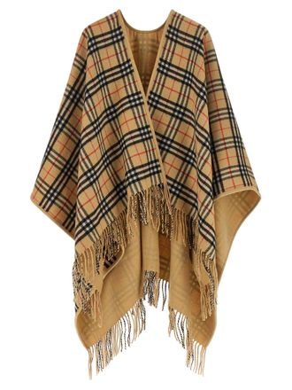 Burberry Burberry Check Reversible Wool Cape - Camel
