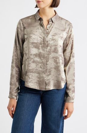 Cloth & Stone Hidden Placket Velvet Button-Up Blouse in Champagne Foil at Nordstrom, Size X-Small