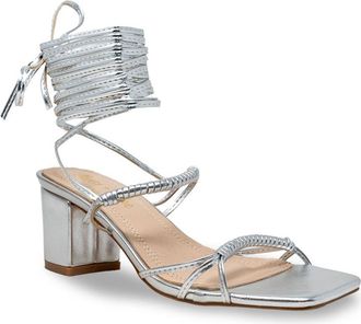 Chase + Chloe by Intouch Footwear Block Heel Ankle Tie Sandal in Silver Metallic at Nordstrom Rack, Size 7.5