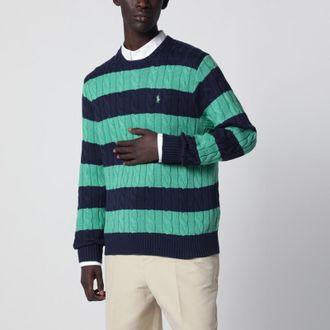 Polo Ralph Lauren Navy blue/green striped cable knit sweater