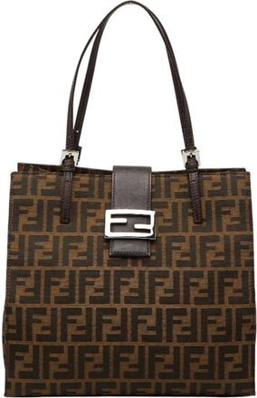 Fendi Brown Canvas Leather Shoulder Bag Tote Bag (Pre-Owned)