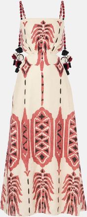 Johanna Ortiz Embroidered printed linen midi dress