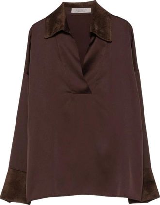 D.exterior Gekruid V-hals Shirt - Dames - Blouses - Bruin - M - Wol - Overhemden
