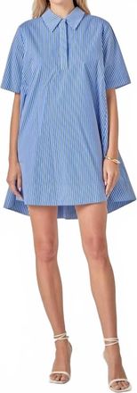 English Factory Lila Stripe Mini Shirt Dress In Blue