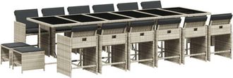 vidaXL Set Comedor Jard&iacute;n Y Cojines 17 Pzas Rat&aacute;n Sint&eacute;tico Gris Claro Vidaxl