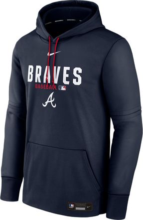 Nike Mens Atlanta Braves Authentic Collection Nike Therma MLB Pullover Hoodie in Blue | NAC30JLBAW-RMG