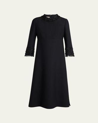 Valentino Garavani Embroidered Wool-Blend Midi Dress
