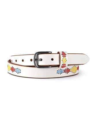 OLD TREND Boho Genuine Leather Stitched Perforated Detail Belt in White at Nordstrom, Size Medium