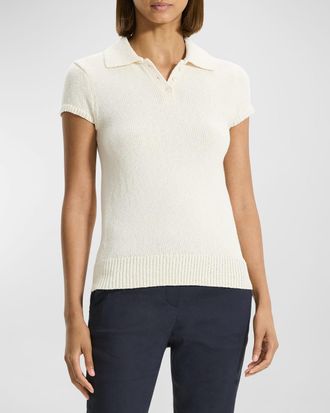 Theory Cap-Sleeve Cotton and Merino Wool Polo Top