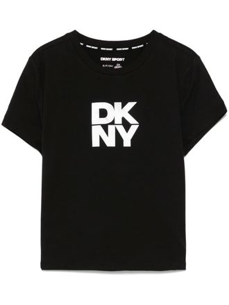 DKNY foil-logo cropped T-shirt - women - Elastane/Cotton - L - Black