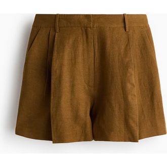 H&M Dressy linen-blend shorts in Dark Golden Olive at Nordstrom, Size 10