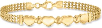 Ross-Simons Italian 18kt Gold Over Sterling Heart Beaded Bracelet
