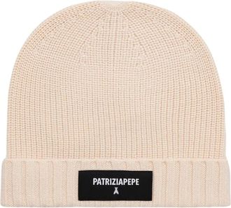 Patrizia Pepe Rib gebreide muts - Dames - Hoeden - Beige - ONE Size - Wol - Accessoires