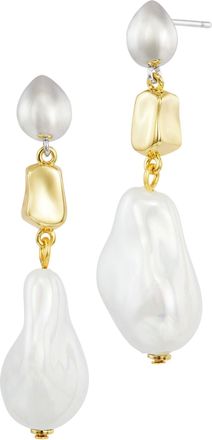 Savvy Cie Jewels BAROQUE PEARLS ORGANIC TRIPLE DROP TWO TONE EARRINGS