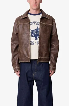 mnml Washed Faux Leather Jacket in Brown at Nordstrom, Size Xx-Large