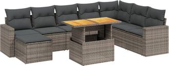 vidaXL Vidaxl - Set De Muebles De Jard&iacute;n 9 Pzas Y Cojines Rat&aacute;n Sint&eacute;tico Gris