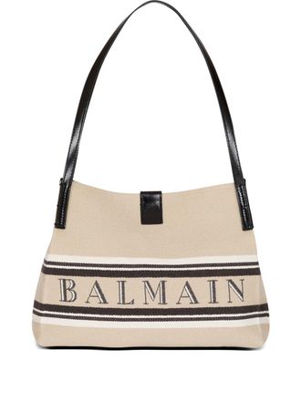 Balmain Womens Medium Release Shopper Bag In Canvas And Calfskin