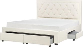Beliani Bed with Storage Drawers Velvet LIEVIN 180 x 200 cm (EU Super King) Light Beige