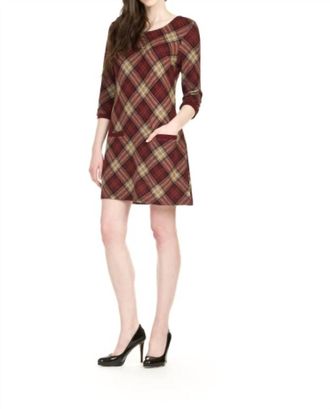 Papillon Plaid Sweater Dress With Pockets In Burgundy
