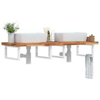 Berkfield Home Basin Shelf Wall Mounted Steel & Solid Wood Acacia in Brown