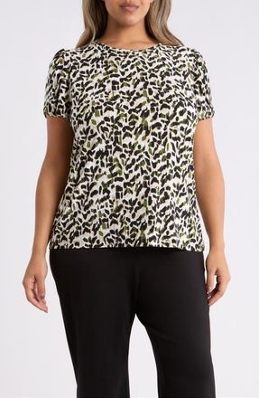 Anne Klein Animal Spot Tulip Sleeve Top in Bay Leaf Multi at Nordstrom, Size 3X