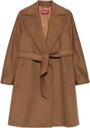 Max Mara Jassen, Dames, Bruin, S, Wol, Bruine wollen drap jas met revers