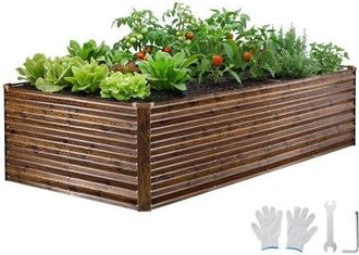 OEM Cama Elevada De Jard&iacute;n 240 X 120 X 62 Cm Rectangular, Arriate De Jard&iacute;n De Metal Con Fondo Abierto, Para Cultivo De Flores Plantas Verduras Con Acceso