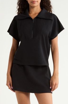 Spanx Rib Short Sleeve Half Zip Pullover in Very Black at Nordstrom, Size X-Small