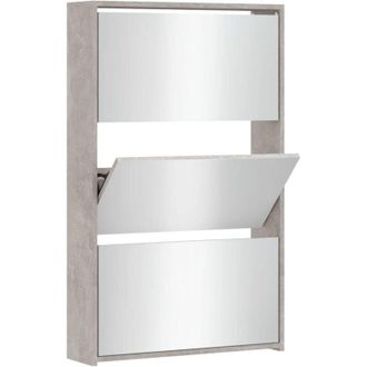 vidaXL Vidaxl - Shoe Cabinet with Mirror 3-Layer Concrete Grey 63x17x102.5 cm