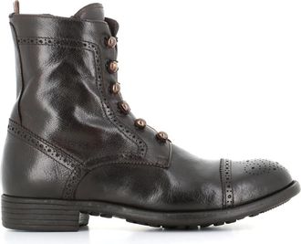 Officine Creative Ebony Leren Enkelboot - Dames - Veterlaarzen - Zwart - 40 EU - Leer - Schoenen