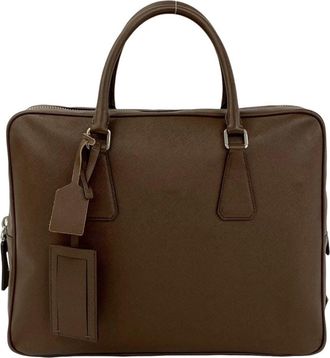 Prada Brown Leather Briefcase (Pre-Owned)
