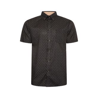 KAM Shirt Dobby Print Short Sleeve Button Down Collar Casual Mens Plus Size 6297 (UK, Alpha, 3XL, Plus, Regular, Black/Gold)