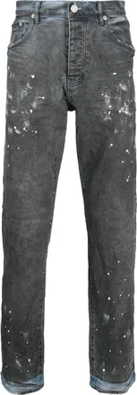 Purple paint splatter straight-leg jeans - men - Lycra/Cotton/Calf Leather - 42 - Blue