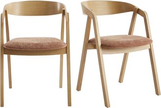 Miliboo Miliboo - Set De 2 Sillas N&oacute;rdicas Apilables De Roble Macizo Y Tejido Efecto Aterciopelado Texturizado Terracota Lova