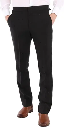 Burberry Mens Black Embellished Mohair Wool Classic Fit Tailored Trousers, Brand Size 50 (Waist Size 34.3)