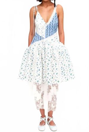 For Love & Lemons Colby Patchwork Midi Dress In White/blue