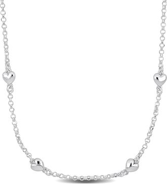 Mimi & Max Four Heart Charm Station Necklace on Diamond Cut Rolo Chain in Sterling Silver - 16.5+1 in