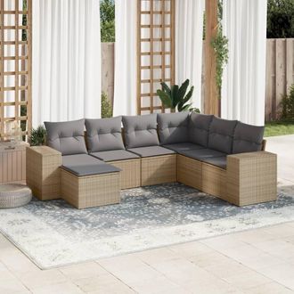 vidaXL Vidaxl - Set Sof&aacute;s De Jard&iacute;n 7 Piezas Y Cojines Rat&aacute;n Sint&eacute;tico Beige