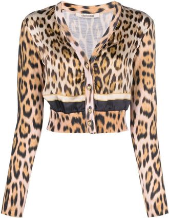 Roberto Cavalli leopard-print cropped cardigan - women - Wool/Silk/Viscose - 44 - Neutrals