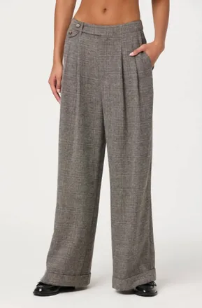 Astr Lanie Relaxed Tweed Trousers In Grey Plaid