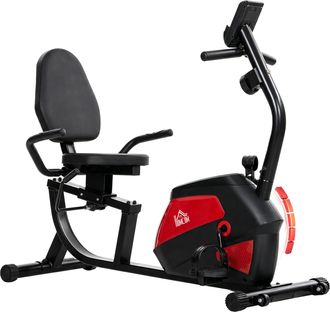 HOMCOM Homcom Bicicleta Est&aacute;tica Con Respaldo, 8 Niveles Resistencia, Con Volante, Asiento Ajustable, Monitor Lcd, Puls&oacute;metro, Soporte De Tel&eacute;fono Y Ruedas