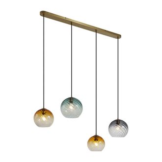 QAZQA Qazqa - Art D&eacute;co L&aacute;mpara Colgante De Bronce Con Cristal Ahumado &Aacute;mbar Y Verde Rectangular 4-luces - Bao Acero /vidrio Redonda /esfera Adecuado Para Le