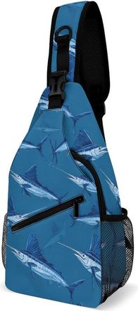 Generic Blue Marlin Fish Unisex Shoulder Bags Casual Crossbody Chest Bag Sling Backpack for Hiking Cycling Travel
