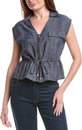 Ellen Tracy Chambray Linen-Blend Top