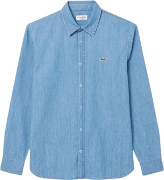 Lacoste Denim overhemd met metalen details - Heren - Spijkeroverhemden - Blauw - 4XL - Denim - Overhemden