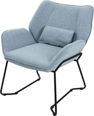 ML Design Sill&oacute;n De Sal&oacute;n, Azul Asiento Reclinable De Comedor Con Respaldo Extra&iacute;ble Y Reposabrazos Dise&ntilde;o Ergon&oacute;mico Mueble Tapizado Con Funda De Lino Y Coj&iacute;n 