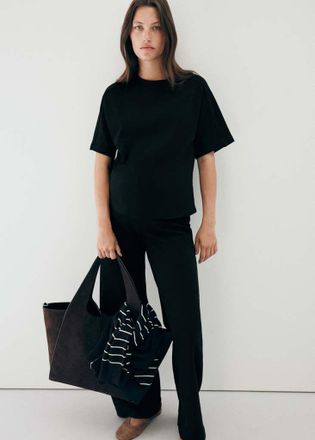 Mango Pantaloni dritti maglia sottile nero - Donna - S - MANGO